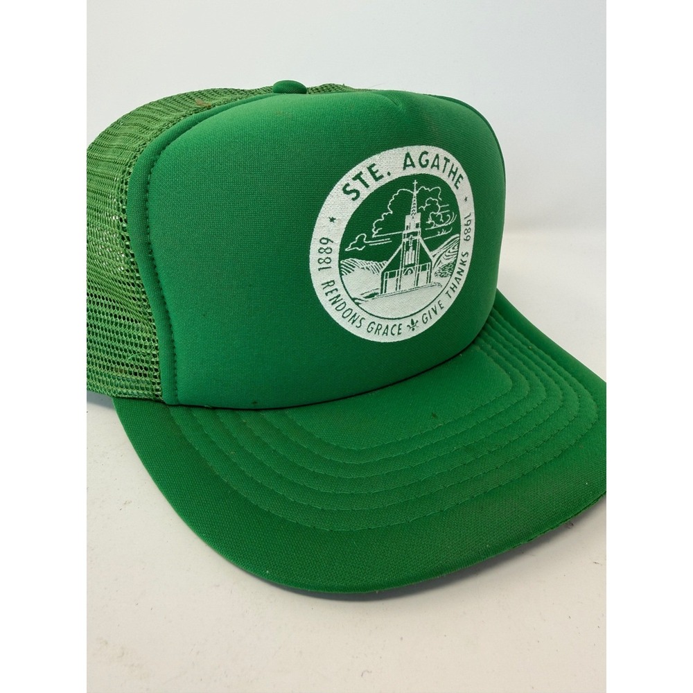 Vintage 1989 Ste Agathe Green Trucker Hat Mesh Snapback Made in Taiwan ROC M/L